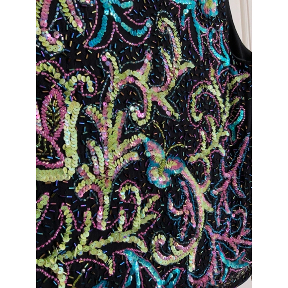 Simon Chang Top Large Black Multicolor Butterflies - Picture 3 of 7